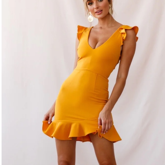 Selfie Leslie Take Note Frill Dress in Mustard - Picture 1 of 13